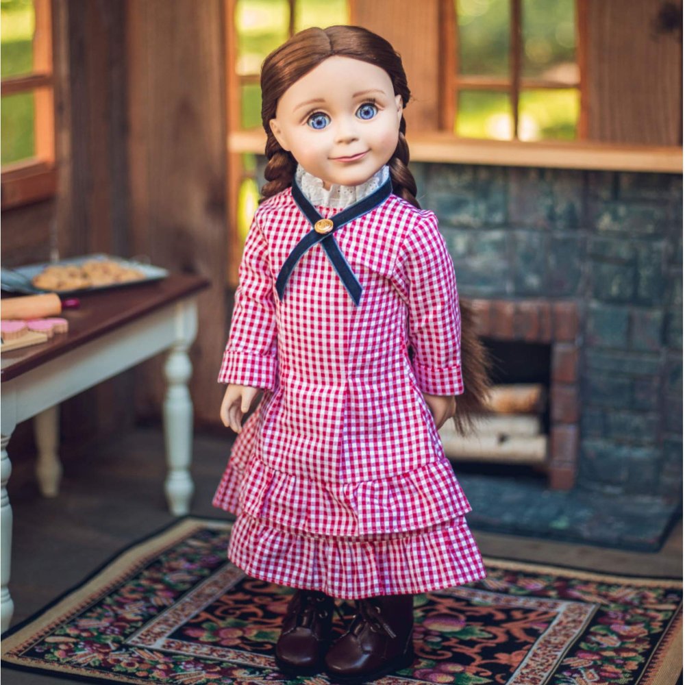 The Queen's Treasures 18 Inch Doll Clothes, Little House on The Prairie Authentic Laura Ingalls Red Check Dress Outfit, Compatible for Use with American Girl Dolls