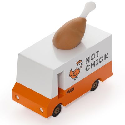 CANDYCAR Wooden Food Truck Collection - Fried Chicken Van, Premium Handcrafted Beech Wood Toy Car