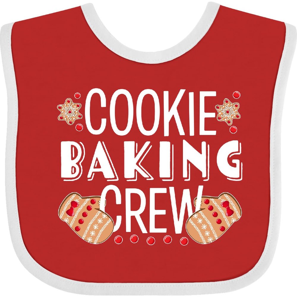 inktastic Christmas Cookie Baking Crew with Oven Mitts Baby Bib Red and White 383de