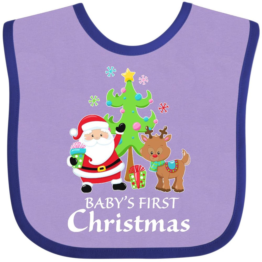 inktastic Baby's 1st Christmas with Santa Reindeer and Tree Baby Bib Lavender and Purple 383e4