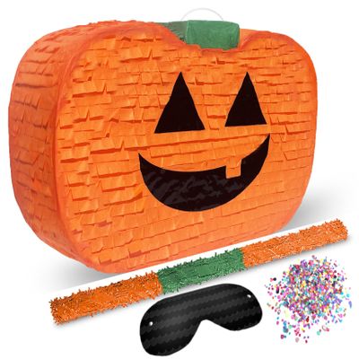 Jergrim Halloween Pumpkin Piata 4-piece set 17"x10" Perfect for Halloween Party Decorations, Photo Prop, Jack-O'-Lanthern, October Birthday, Funny, Scary and Spooky, Fits candy/favors