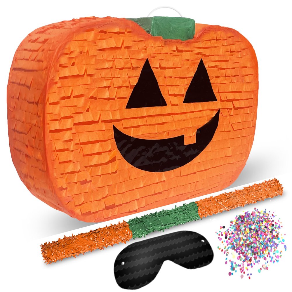 Jergrim Halloween Pumpkin Piata 4-piece set 17"x10" Perfect for Halloween Party Decorations, Photo Prop, Jack-O'-Lanthern, October Birthday, Funny, Scary and Spooky, Fits candy/favors