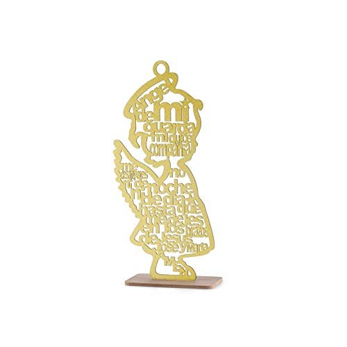 12 Guardian Angel Wings Boy Girl Wood with Stand Laser Cutout Wooden Baptism Centerpiece First Communion Quinceaera Children Kids Party Favors Home Decor Christening (Gold Glitter Girl)