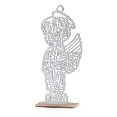 12 Guardian Angel Wings Boy Girl Wood with Stand Laser Cutout Wooden Baptism Centerpiece First Communion Quinceaera Children Kids Party Favors Home Decor Christening (Silver Glitter Boy)