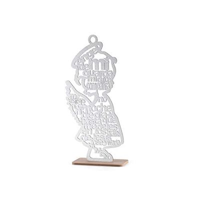 12 Guardian Angel Wings Boy Girl Wood with Stand Laser Cutout Wooden Baptism Centerpiece First Communion Quinceaera Children Kids Party Favors Home Decor Christening (Silver Glitter Girl)