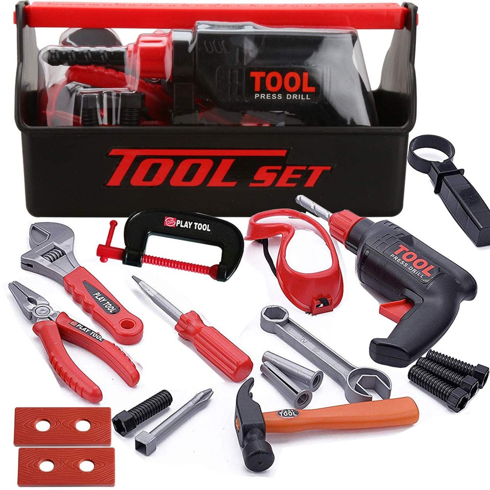KEJIH Durable Kids Tool Set Kids Play, Construction Pretend Play, Child Electronic Toy Drill Tool for Toddlers Boys Girls, Learning Educational Toys Tool Kit with a Sturdy Box (Manual)