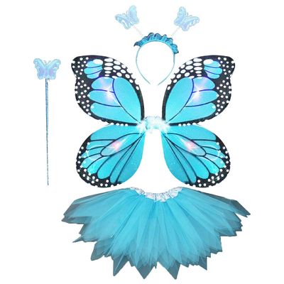 4PCS Girls Led Flashing Light Fairy Costume Butterfly Wing, Tutu,Wand, Headband Set for 3-8 Years Girls Birthday, Party, Halloween, Christmas (4#)