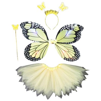 4PCS Girls Led Flashing Light Fairy Costume Butterfly Wing, Tutu,Wand, Headband Set for 3-8 Years Girls Birthday, Party, Halloween, Christmas (6#)