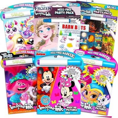 Imagine Ink Coloring Book Set for Girls (Bundle Includes 6 No Mess Books and Stickers Featuring Trolls, Dumbo, and More)