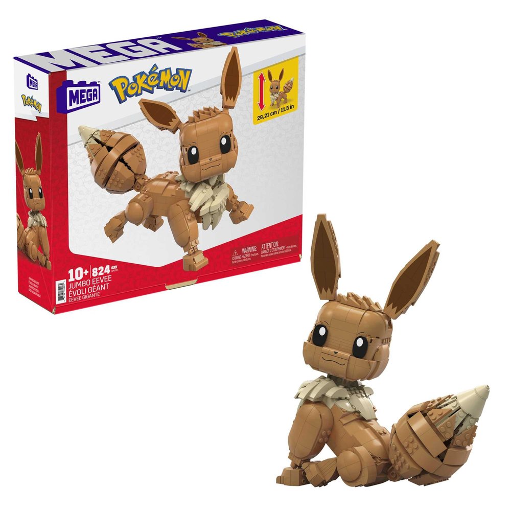 MEGA Pokmon Building Toys Set Jumbo Eevee with 824 Pieces, Articulated and Poseable, 11 Inches Tall, for Kids