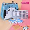 HenMerry Chinese Mahjong Set 144 Tiles Mahjong Accessories Handbag Tablecloth Chinese Classic Tile Games Mini Mahjong Travel Set 30MM Blue view 1