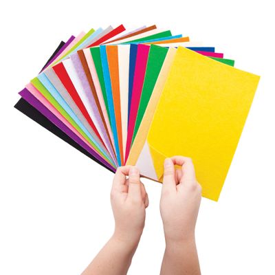 Baker Ross AW960 Self Adhesive Felt Sheets Class- Pack - Pack of 50, Class Pack of Craft Pages for Kids Arts and Craft Activities, Great for Cutting, Gluing or Sewing!