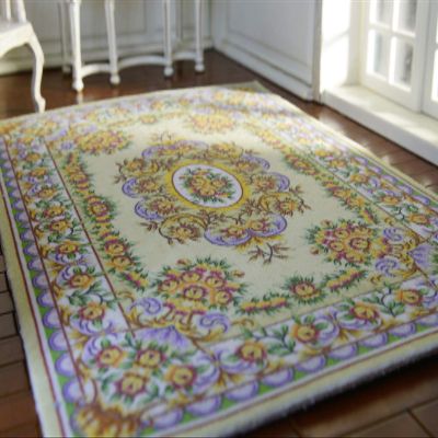 1/12 Scale Dollhouse Elegant Yellow Rose Floral Interior Fine Miniature Rug