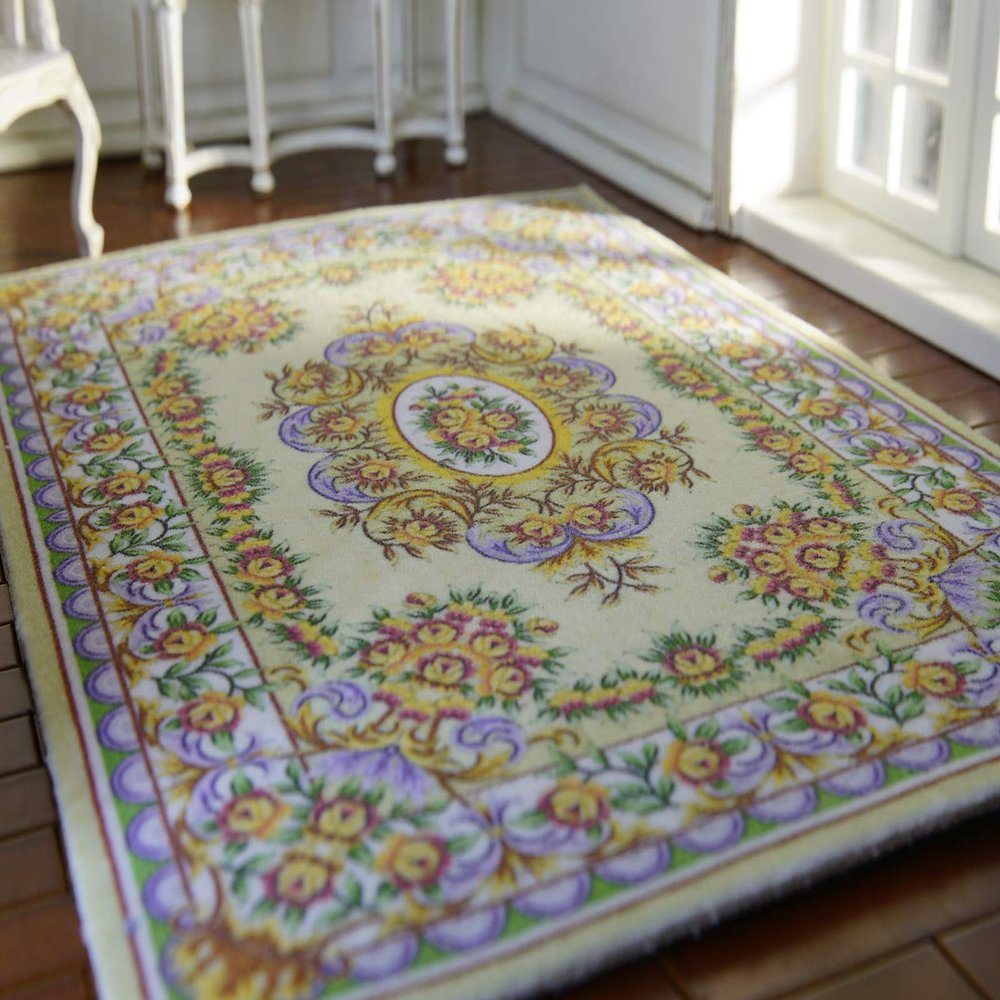 1/12 Scale Dollhouse Elegant Yellow Rose Floral Interior Fine Miniature Rug