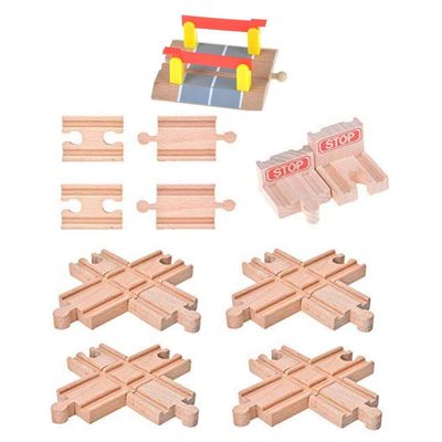 Haiabei 11 Pack Wooden Train Tracks Sets, Male-Female Bump Track, Crossing Bridge, Compatible with All Major Brands