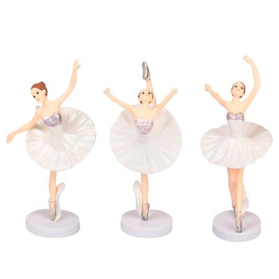 HYSTYLE 3 Pcs White Dancing Ballerina Girl Figurine Ballerina Girl Cake Topper Plant Pot Craft Dollhouse Cake Decoration