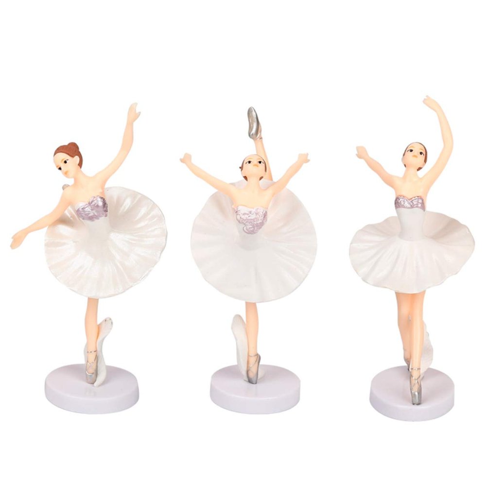 HYSTYLE 3 Pcs White Dancing Ballerina Girl Figurine Ballerina Girl Cake Topper Plant Pot Craft Dollhouse Cake Decoration