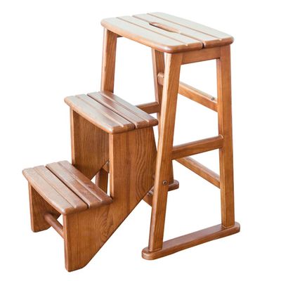 XWZJY Portable High Stool Chair|Foldable Shelving Ladder |Storage Shelf Dual-use Climb Stool,for Home Garden Library Kitchen Office(Color : Walnut Color, Size : 3 Tiers)