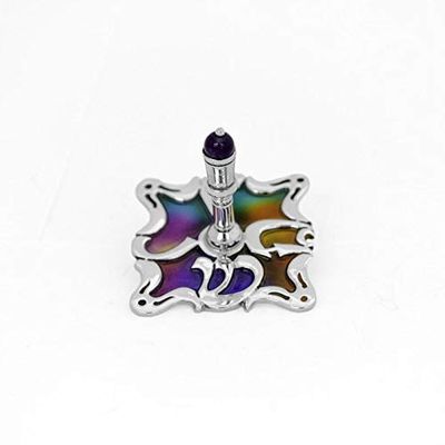 Hanukkah dreidel made of sterling silver with magnificent colorful cold enamel colors & Amethyst stone