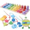 Montessori Fine Motor Skill Toys - Math Wooden Number Shape Set with Learning Clock and Lacing Beads Montessori Toy for Toddlers 3 4 5 Year Old Preschool Learning Toys, Sorting Stacking Counting view 1