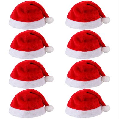 Aneco 8 Pack Christmas Hats Red Plush with White Cuffs Plush Fabric Santa Hat for Christmas Costume Party and Holiday Event