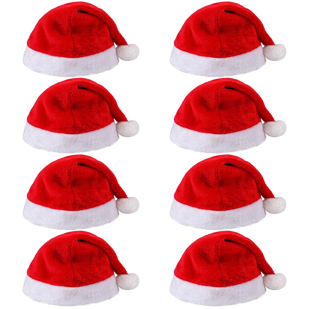 Aneco 8 Pack Christmas Hats Red Plush with White Cuffs Plush Fabric Santa Hat for Christmas Costume Party and Holiday Event