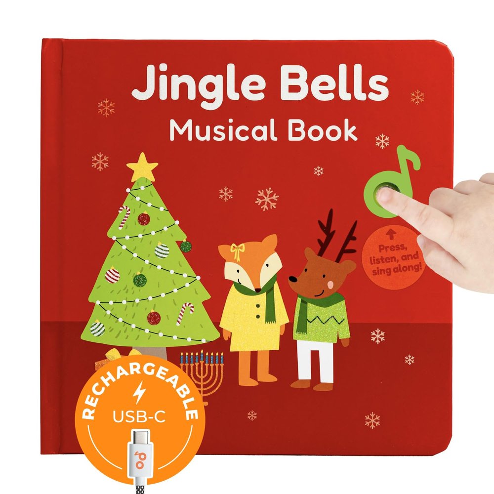 Cali's Books Jingle Bells USB-C Rechargeable Christmas Musical Book - Toddler Interactive Christmas Books for Kids and Babies - Sound Books for Toddlers 1-3 - Baby