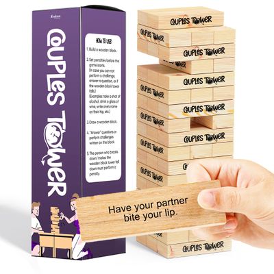 Couples Tower Questions Game - 54 Fun Conversation Starters - Commands for Game Nights, Date Nights, & To Deepen Connections - A Spin on Fun Classic Games Like Tumbling Wooden Block Tower Games