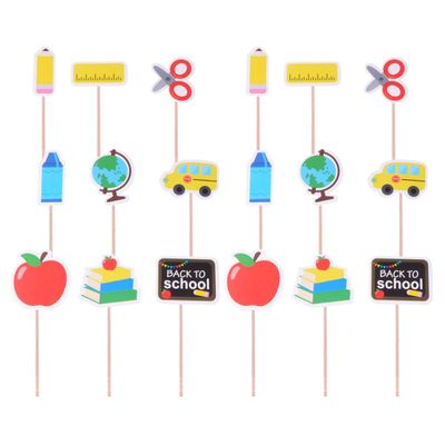 18pcs Back To Cupcake Topper Dessert Fruit Cake Pick Toothpicks First Day Of Classroom Welcome Party Decoration Accessories Teacher