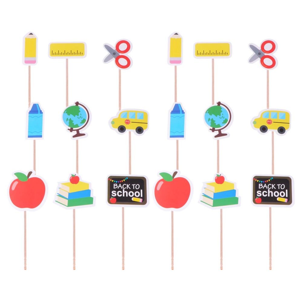 18pcs Back To Cupcake Topper Dessert Fruit Cake Pick Toothpicks First Day Of Classroom Welcome Party Decoration Accessories Teacher