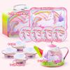 JOYIN Unicorn Tea Party Set for Little Girls, Pretend Pink Tin Teapot Set, Princess Tea Time Play Kitchen Toy with Teapot, Cup, Plate, Carrying Case for Kids Toddlers Age 3 4 5 6, Easter Birthday Gift view 2