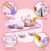 JOYIN Unicorn Tea Party Set for Little Girls, Pretend Pink Tin Teapot Set, Princess Tea Time Play Kitchen Toy with Teapot, Cup, Plate, Carrying Case for Kids Toddlers Age 3 4 5 6, Easter Birthday Gift view 4