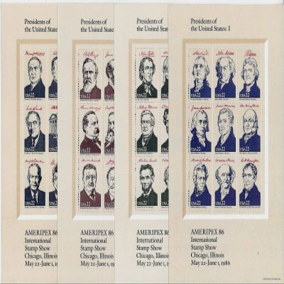 1986 Ameripex '86 4 Sheets 22 US Postage Stamps Scott #2216-19