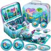 JOYIN Mermaid Tea Party Set for Little Girls, Pretend Tin Teapot Set, Princess Tea Time Play Kitchen Toy with Teapot, Cups, Plates, Carrying Case for Easter Birthday Gifts Kids Toddlers Age 3 4 5 6 view 1