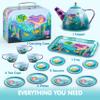 JOYIN Mermaid Tea Party Set for Little Girls, Pretend Tin Teapot Set, Princess Tea Time Play Kitchen Toy with Teapot, Cups, Plates, Carrying Case for Easter Birthday Gifts Kids Toddlers Age 3 4 5 6 view 2