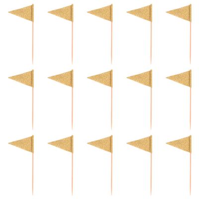 15Pcs Cupcake Toppers Small Triangle Flag Glitter Cake Topper Fruit Pick Toothpick for Party Birthday Wedding New Year Christmas Decoration (Golden)