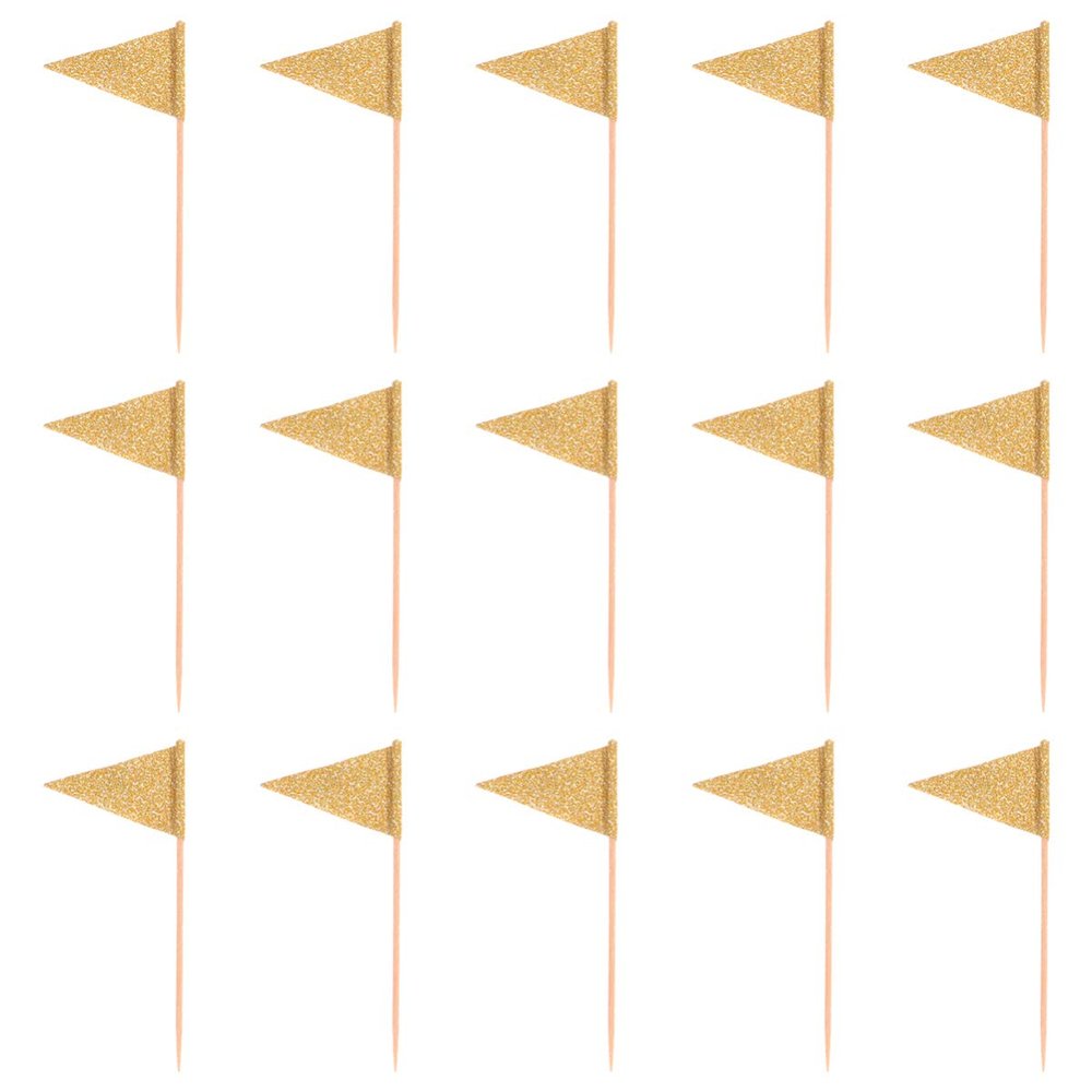 15Pcs Cupcake Toppers Small Triangle Flag Glitter Cake Topper Fruit Pick Toothpick for Party Birthday Wedding New Year Christmas Decoration (Golden)