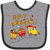 inktastic Happy Thanksgiving Turkey Train with Food Baby Bib Heather and Black 38662 view 1