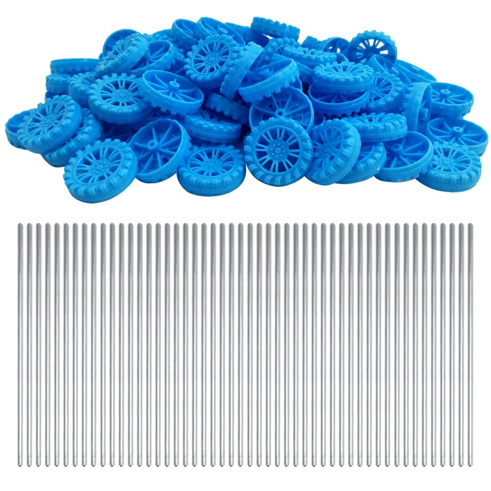 EUDAX 30mmx8mm Plastic Roll 2mm Dia Shaft Toys Wheel and 2mmx100mm STEM Shaft Round Rod Axles for DIY Toy RC Car Truck Boat Helicopter Model Part (Blue, 100pcs)