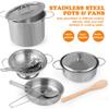 D-FantiX Play Kitchen Accessories, Kids Play Pots and Pans Playset with Mini Stainless Steel Pretend Play Cooking Toys, Cookware Utensils, Apron and Chef Hat, Cutting Food for Toddler Boys Girls view 2