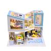 1:24 Cool Beans Boutique Miniature Dollhouse DIY Kit - Wooden Blue Townhouse with Pool + Dust Cover (Assembly Required) M910 view 1