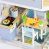 1:24 Cool Beans Boutique Miniature Dollhouse DIY Kit - Wooden Blue Townhouse with Pool + Dust Cover (Assembly Required) M910 view 3