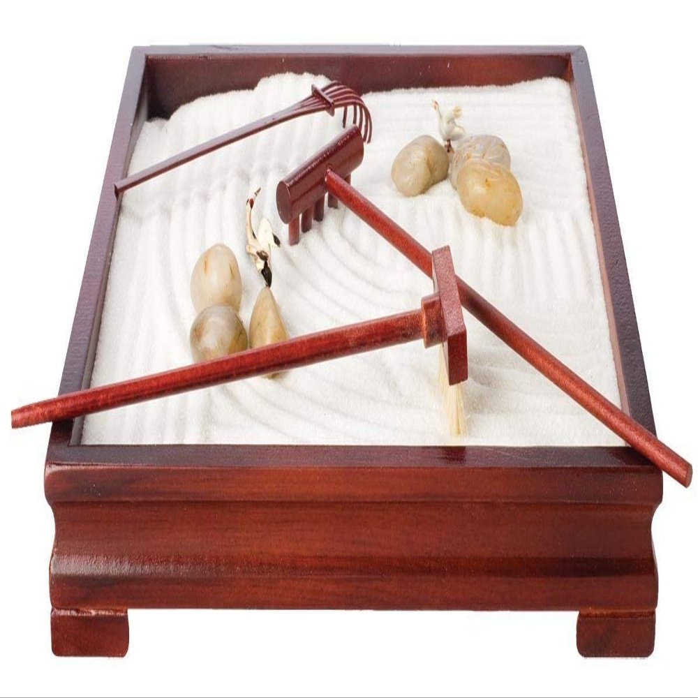 Star Magic Deluxe Zen Rock garden with wooden tray, sand, rocks, and a wooden rake