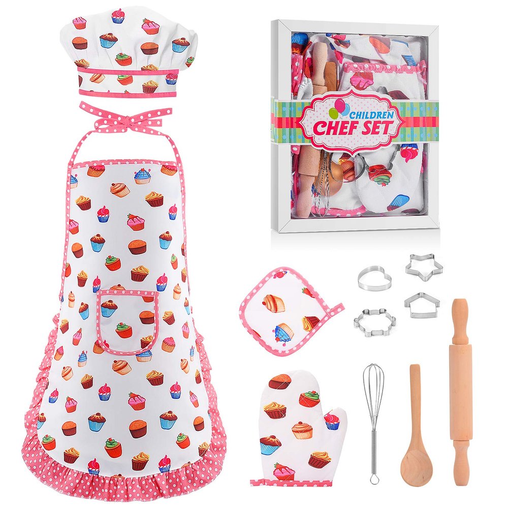 Toyze Gifts for 2-8 Year Old Girls Boys,Chef Costume Set Kids Apron for Girls Toddler Birthday Xmas Gifts for Kids Easter Basket Stocking Stuffers