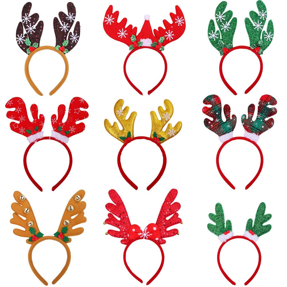 Aneco 9 Styles Reindeer Headband Antlers Headband Christmas Party Costume Head Boppers for Party Favor, 9 Pack