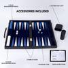 GSE Games & Sports Expert Premium Leather Backgammon Board Game Set, Classic Backgammon Game Set with Leather Case, Travel Folding Board Game (Black&Blue, Large) view 4