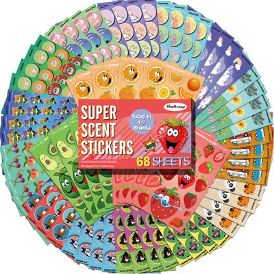 HORIECHALY Scratch and Sniff Stickers, Smelly Stickers for Kids 68 Sheets 17 Scents, 1000+ Scented Sticker of Food Fruit Flower, Classroom Reward Sticker for Teachers, Holiday Gift for Little One.