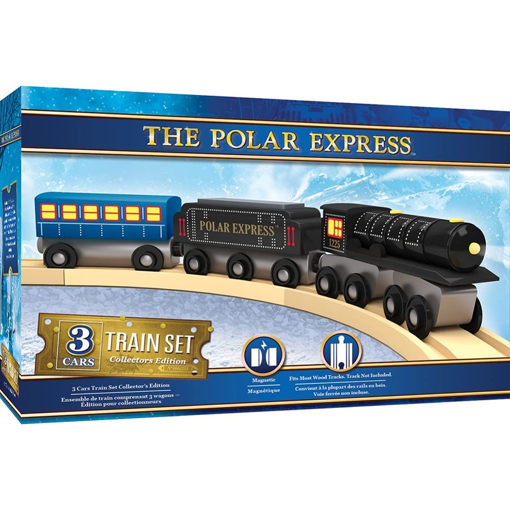Masterpieces The Polar Express Train, 3 Piece Set, Officially Licensed Collectors Edition Toy, Wooden Magnetic Engine and Cars, Kids Toddlers Boys and Girls, Ages 3+