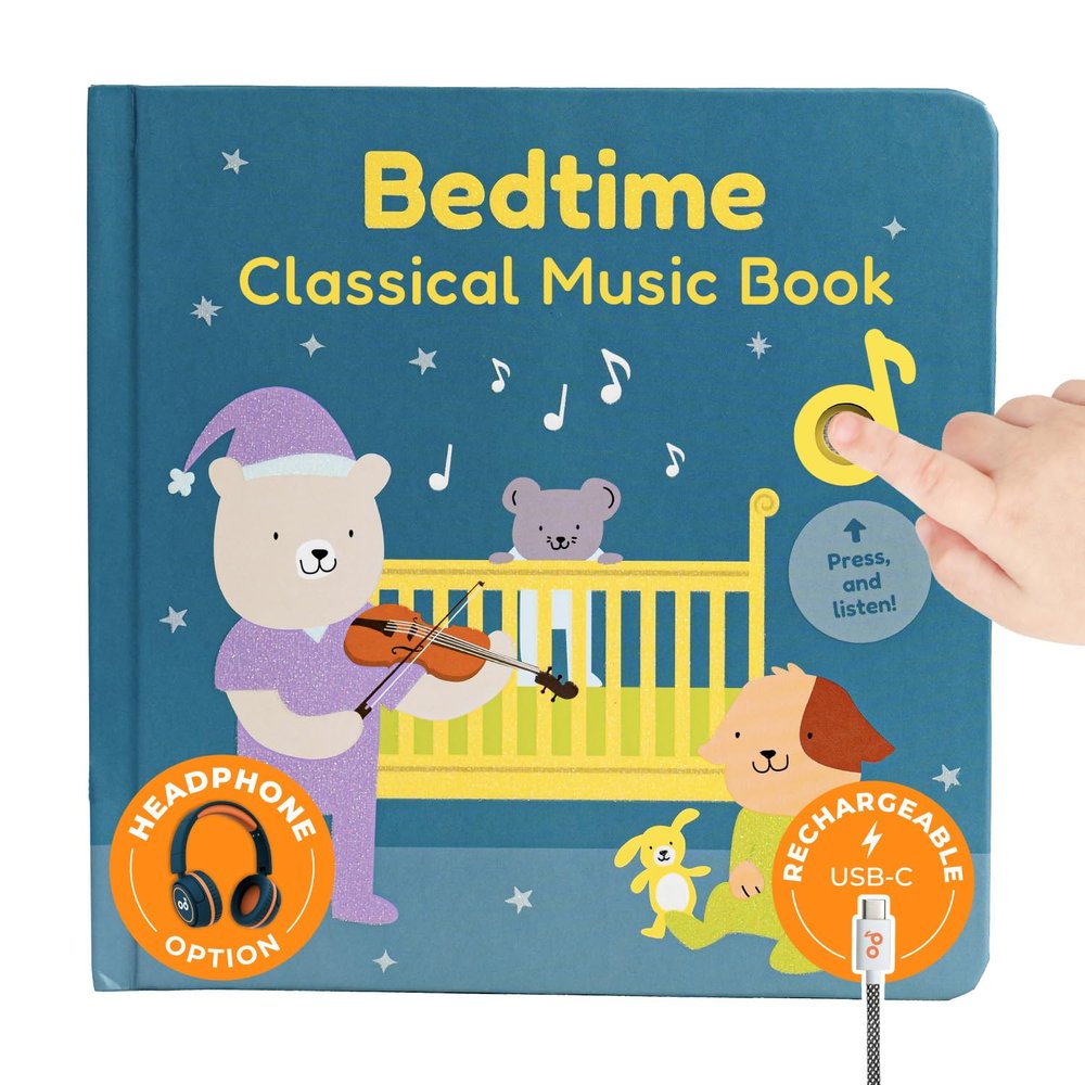 Cali's Books Bedtime Musical Book for Babies and Toddlers 1-3, USB-C Rechargeable, Headphone Jack, 6 Classical and Relaxing Pieces, Sound Book for Sleep & Relaxation