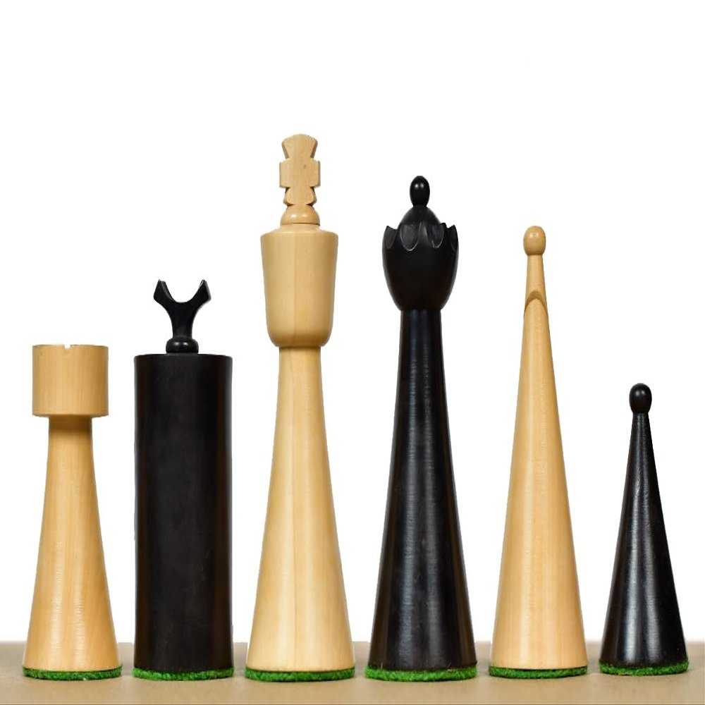 1940s Art Deco Series Weighted Staunton Chess Pieces in Ebonized Boxwood & Natural Boxwood  3.8" King | Handcrafted Wooden Chessmen for Collectors & Tournament Play by Chessbazaar